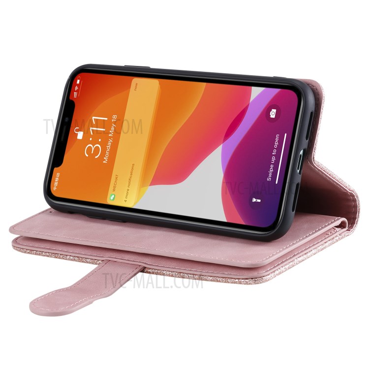 Multiple 9 Card Slots Zipper Wallet Leather Case for iPhone 11 Pro Max 6.5 inch - Pink-17