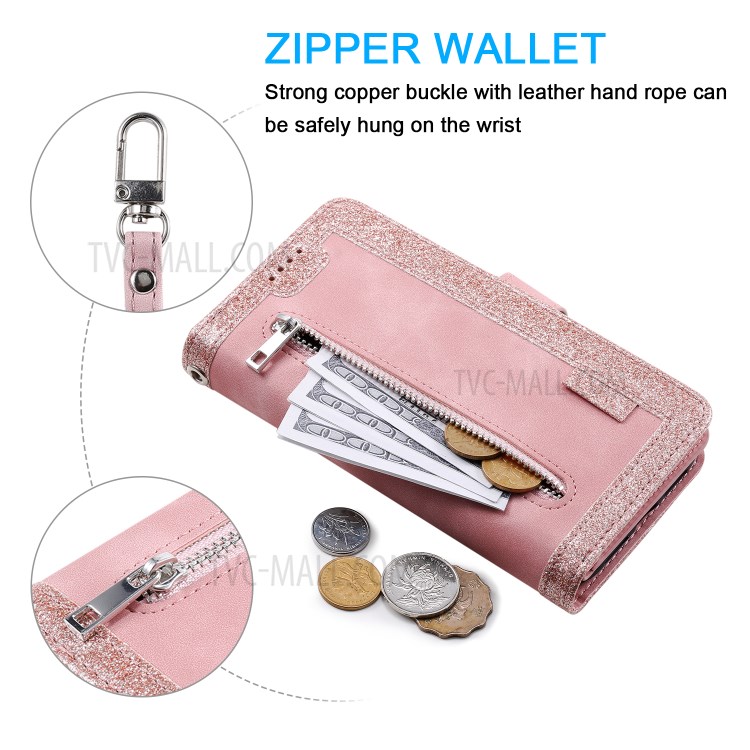 Multiple 9 Card Slots Zipper Wallet Leather Case for iPhone 11 Pro Max 6.5 inch - Pink-6