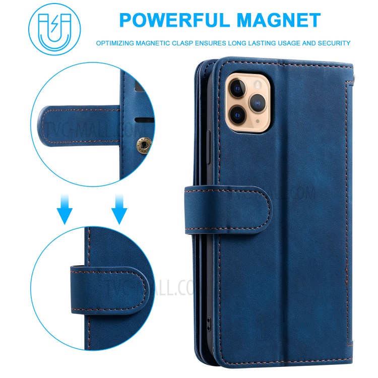 Multiple 9 Card Slots Zipper Wallet Leather Case for iPhone 11 Pro Max 6.5 inch - Blue-5