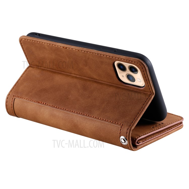 Multiple 9 Card Slots Zipper Wallet Leather Case for iPhone 11 Pro Max 6.5 inch - Brown-16