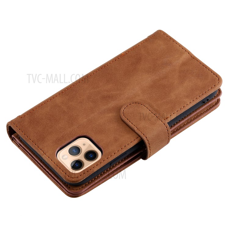 Multiple 9 Card Slots Zipper Wallet Leather Case for iPhone 11 Pro Max 6.5 inch - Brown-19