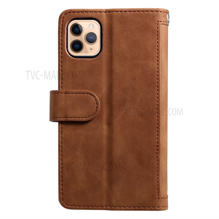 Multiple 9 Card Slots Zipper Wallet Leather Case for iPhone 11 Pro Max 6.5 inch - Brown-3