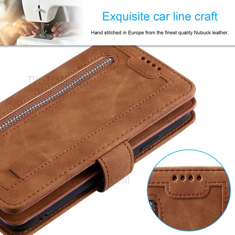 Multiple 9 Card Slots Zipper Wallet Leather Case for iPhone 11 Pro Max 6.5 inch - Brown-5
