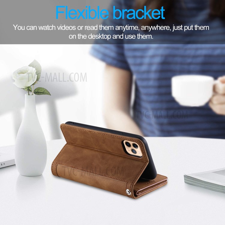 Multiple 9 Card Slots Zipper Wallet Leather Case for iPhone 11 Pro Max 6.5 inch - Brown-7