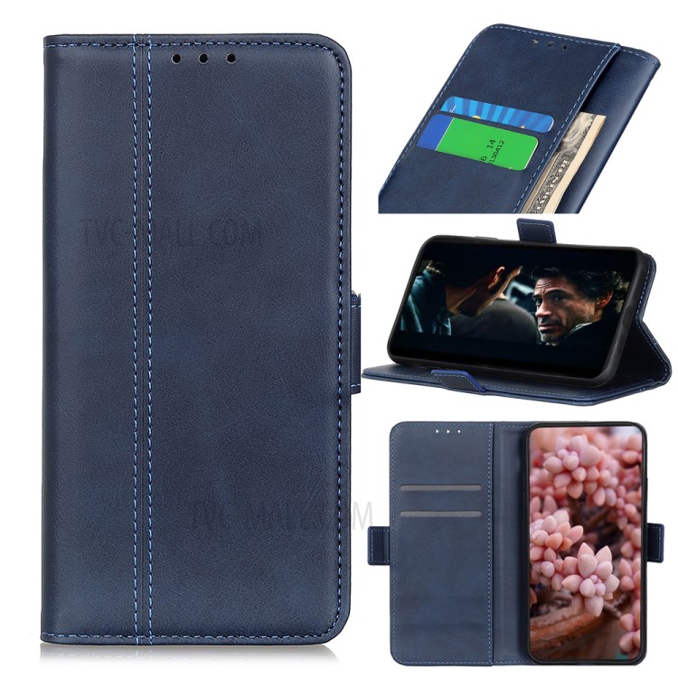 Protective Magnet Adsorption Leather Stand Wallet Phone Cover for iPhone 12 5.4 inch - Blue-1