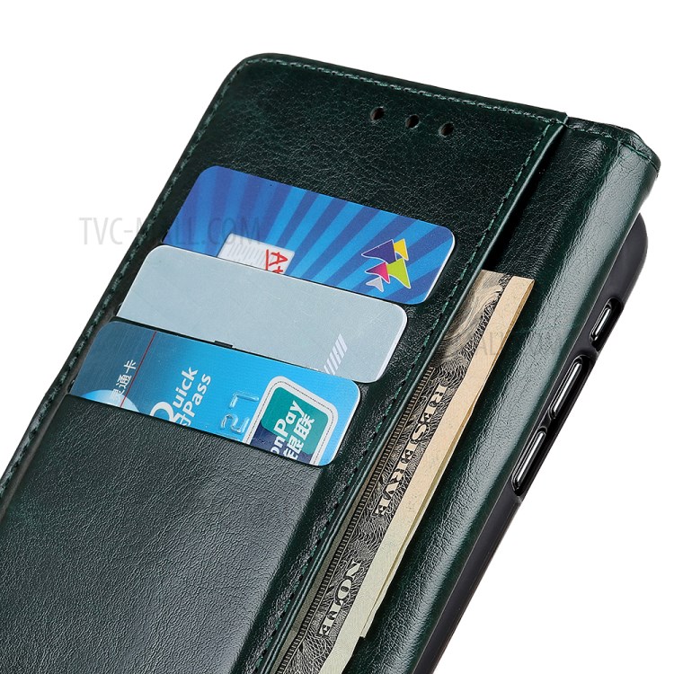 Rivet Decor Crazy Horse Leather Shell Wallet Phone Case Cover for iPhone 12 5.4 inch - Blackish Green-6