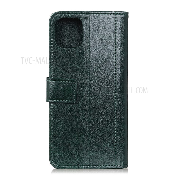 Rivet Decor Crazy Horse Leather Shell Wallet Phone Case Cover for iPhone 12 5.4 inch - Blackish Green-7