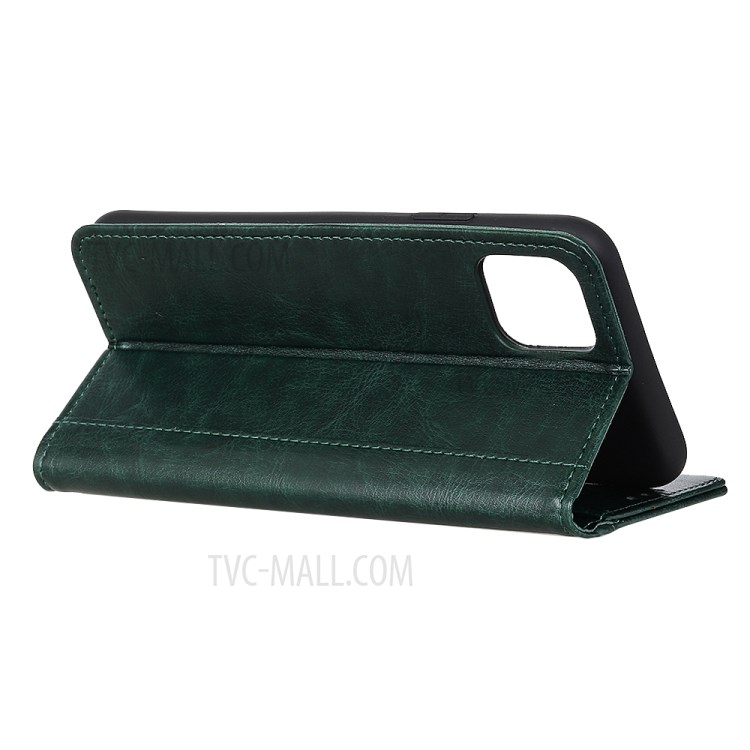 Rivet Decor Crazy Horse Leather Shell Wallet Phone Case Cover for iPhone 12 5.4 inch - Blackish Green-8