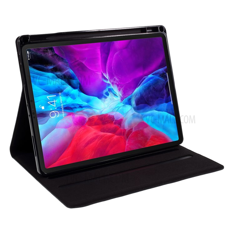 DOORMOON Genuine Leather Stand Tablet Cover with Pen Slot for iPad Pro 12.9-inch (2020)/(2018) - Black-6