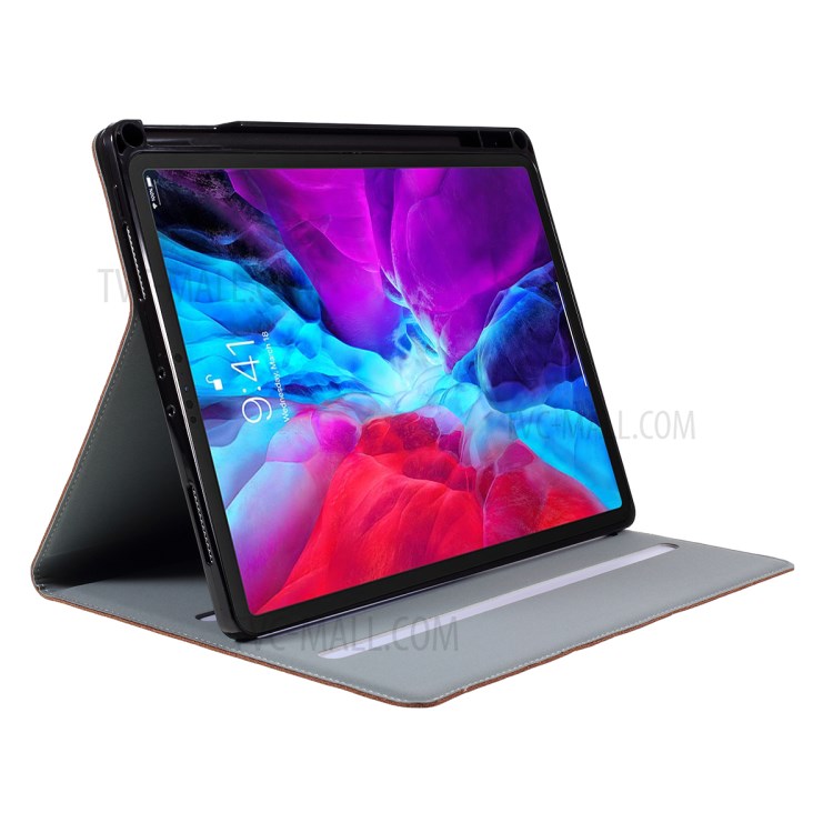 DOORMOON Genuine Leather Stand Tablet Cover with Pen Slot for iPad Pro 12.9-inch (2020)/(2018) - Brown-6