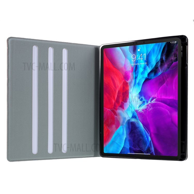 DOORMOON Genuine Leather Stand Tablet Cover with Pen Slot for iPad Pro 12.9-inch (2020)/(2018) - Brown-7