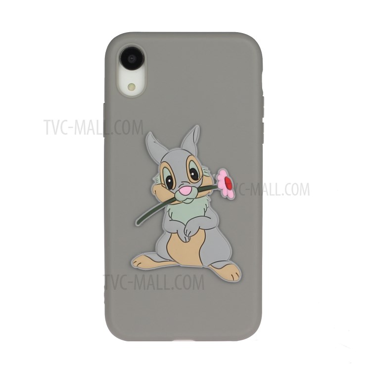 Animal Logo Decor TPU Phone Case Cover for Apple iPhone XR 6.1 inch - Grey Rabbit-1
