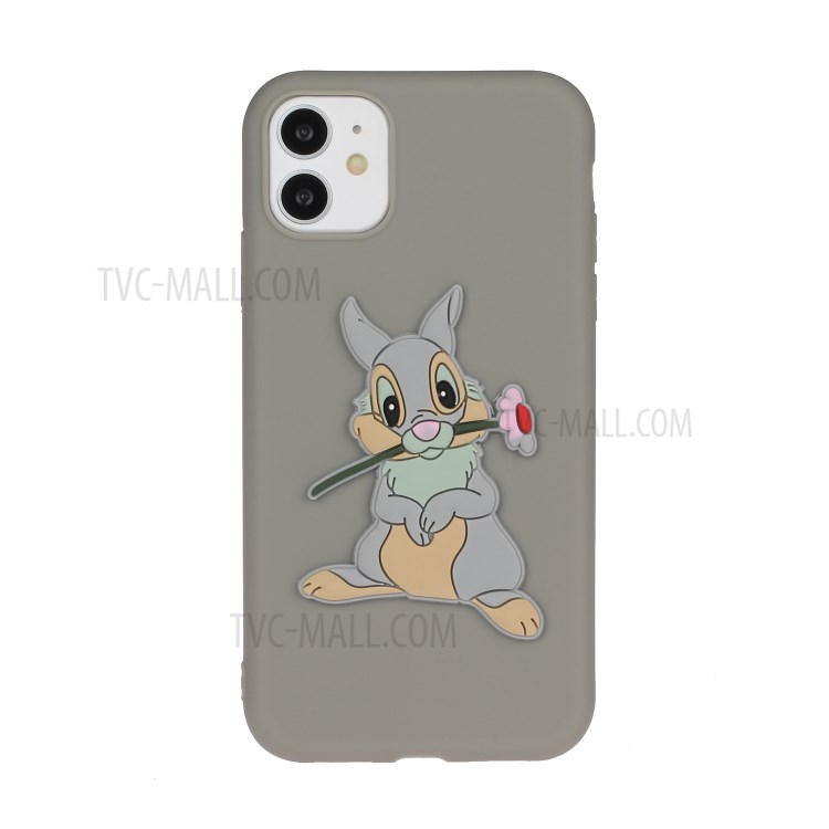 Animal Logo Decor TPU Phone Case Shell for Apple iPhone 11 6.1 inch - Grey Rabbit-1