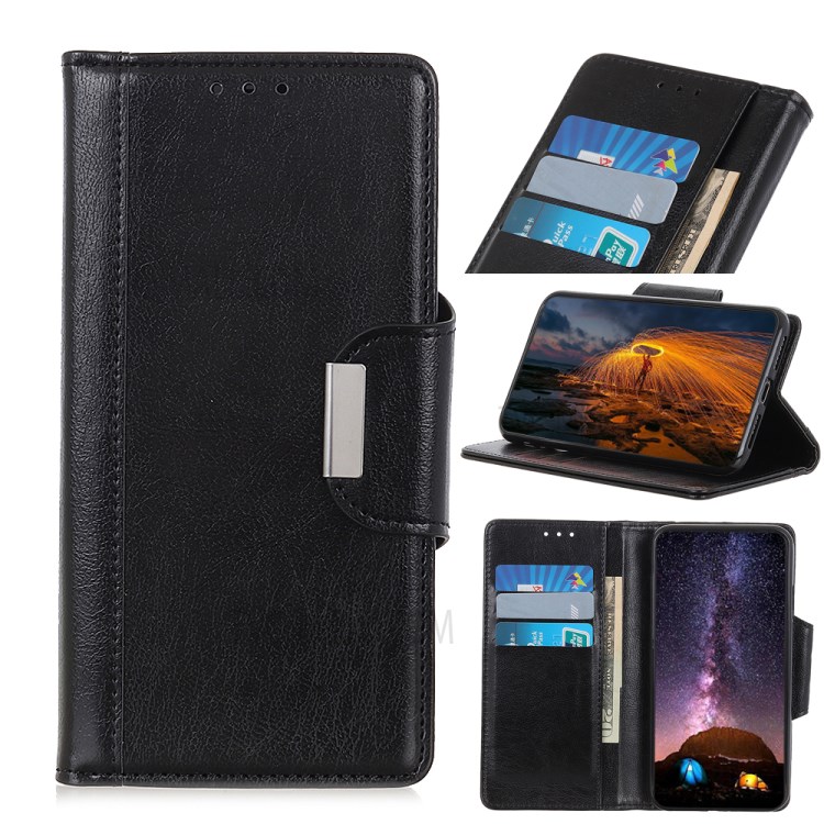 Textured PU Leather Wallet Phone Cover for iPhone 12 Pro Max 6.7 inch - Black-1