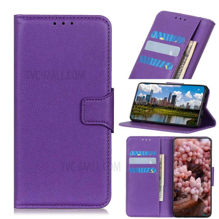 Litchi Skin with Wallet Leather Stand Case for iPhone 12 5.4 inch - Purple-1
