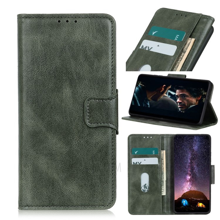 Crazy Horse Skin Leather Cover with Stand Wallet Shell for iPhone 12 5.4 inch - Green-1