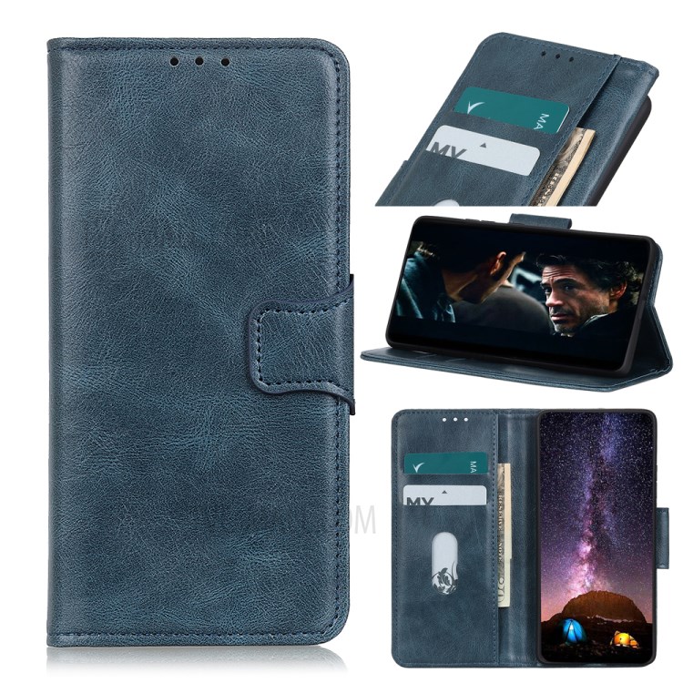Crazy Horse Skin Leather Cover with Stand Wallet Shell for iPhone 12 5.4 inch - Blue-1