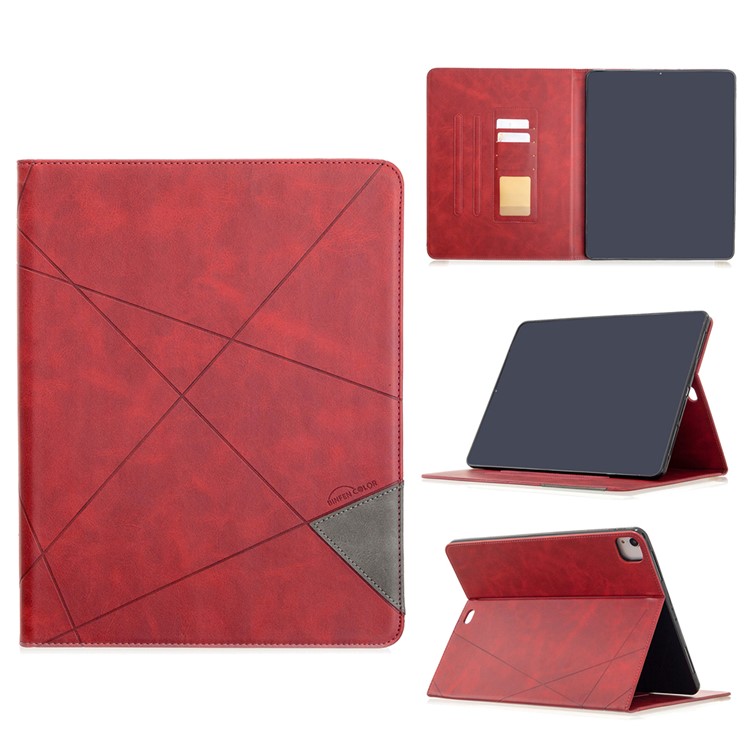 Geometric Pattern Cool Design Wake/Sleep Leather Case for iPad Pro 12.9-inch (2020)/(2018) - Red-1