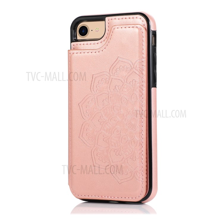 Imprint Mandala Flower Stand Leather Coated TPU Hybrid Case for iPhone 7/8/SE (2nd Generation) - Rose Gold-1