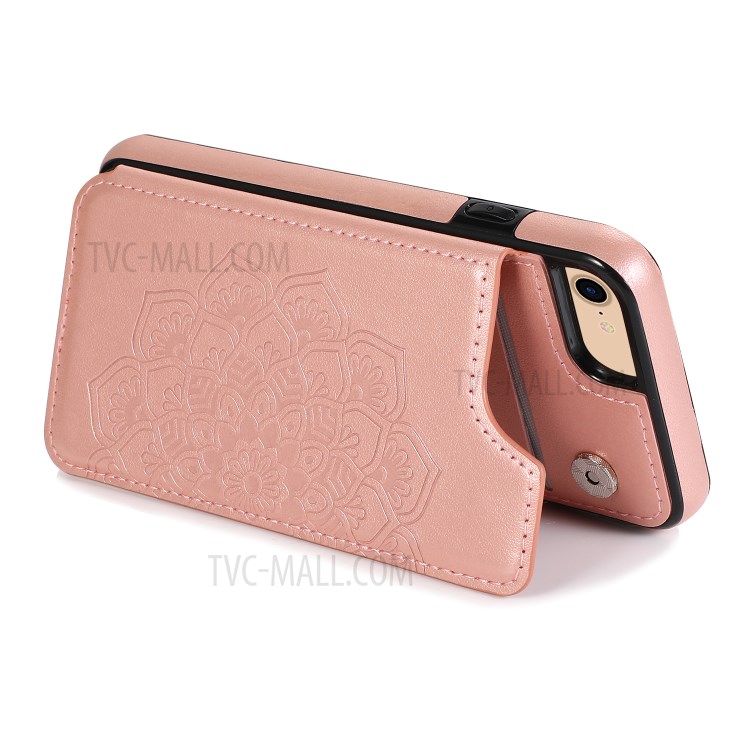 Imprint Mandala Flower Stand Leather Coated TPU Hybrid Case for iPhone 7/8/SE (2nd Generation) - Rose Gold-3