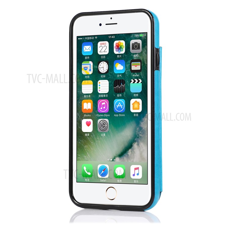 Imprint Mandala Flower Stand Leather Coated TPU Hybrid Case for iPhone 7/8/SE (2nd Generation) - Blue-2