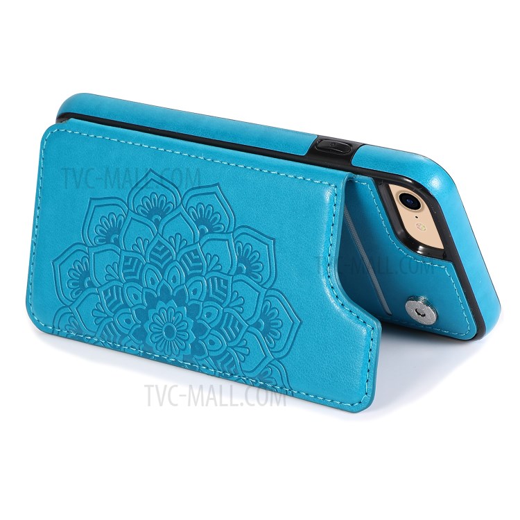 Imprint Mandala Flower Stand Leather Coated TPU Hybrid Case for iPhone 7/8/SE (2nd Generation) - Blue-3