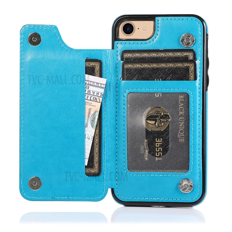 Imprint Mandala Flower Stand Leather Coated TPU Hybrid Case for iPhone 7/8/SE (2nd Generation) - Blue-5