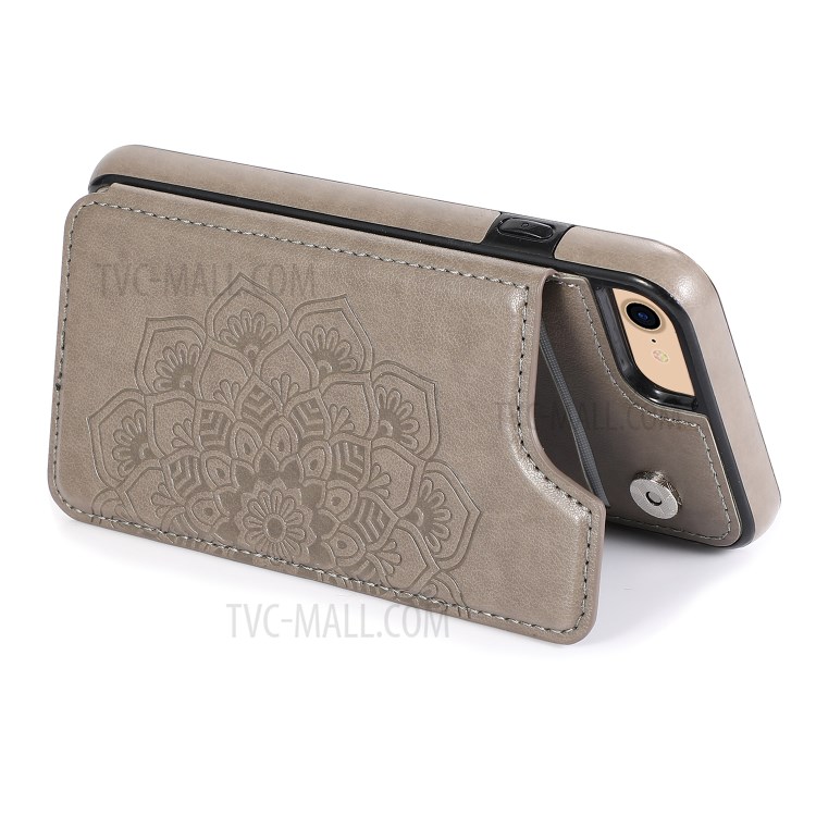 Imprint Mandala Flower Stand Leather Coated TPU Hybrid Case for iPhone 7/8/SE (2nd Generation) - Grey-3