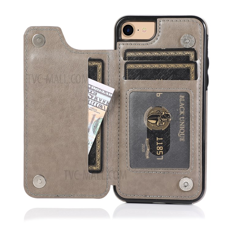 Imprint Mandala Flower Stand Leather Coated TPU Hybrid Case for iPhone 7/8/SE (2nd Generation) - Grey-5