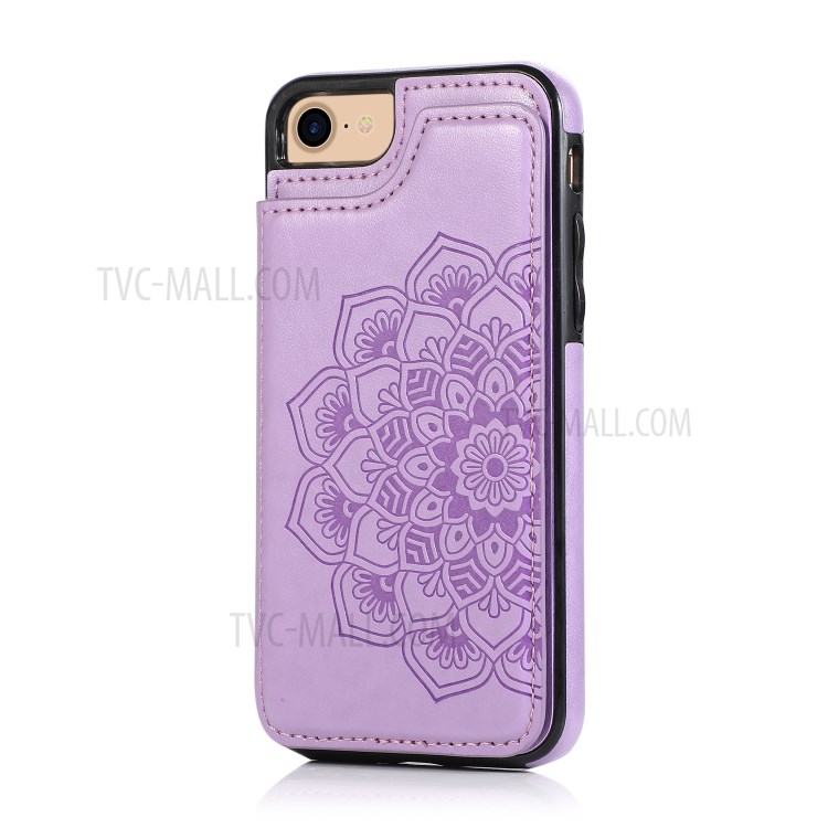 Imprint Mandala Flower Stand Leather Coated TPU Hybrid Case for iPhone 7/8/SE (2nd Generation) - Purple-1