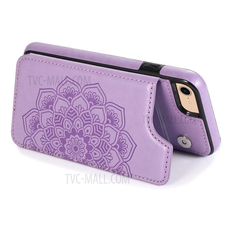 Imprint Mandala Flower Stand Leather Coated TPU Hybrid Case for iPhone 7/8/SE (2nd Generation) - Purple-3