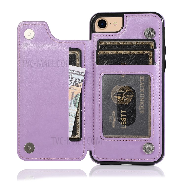 Imprint Mandala Flower Stand Leather Coated TPU Hybrid Case for iPhone 7/8/SE (2nd Generation) - Purple-5