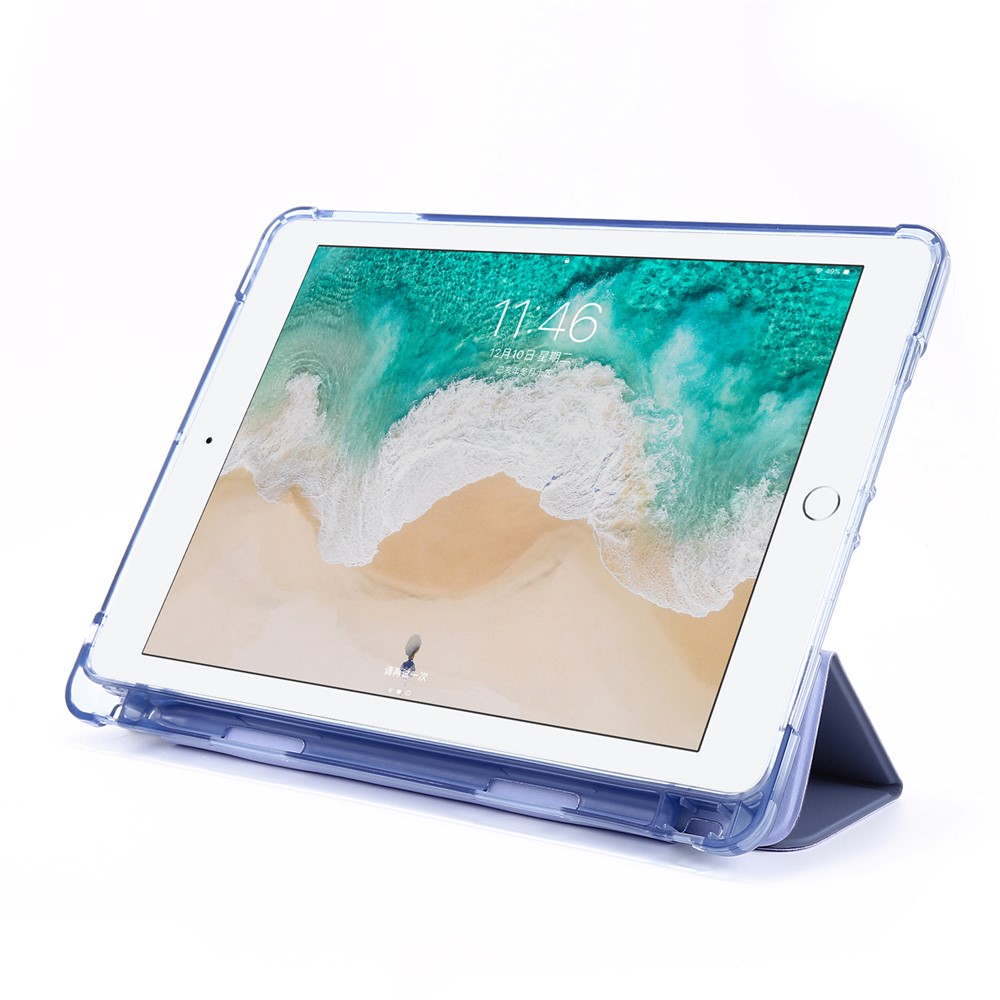 Tri-fold Stand Leather Tablet Case with Pen Slot for iPad 9.7-inch (2018) - Purple-4