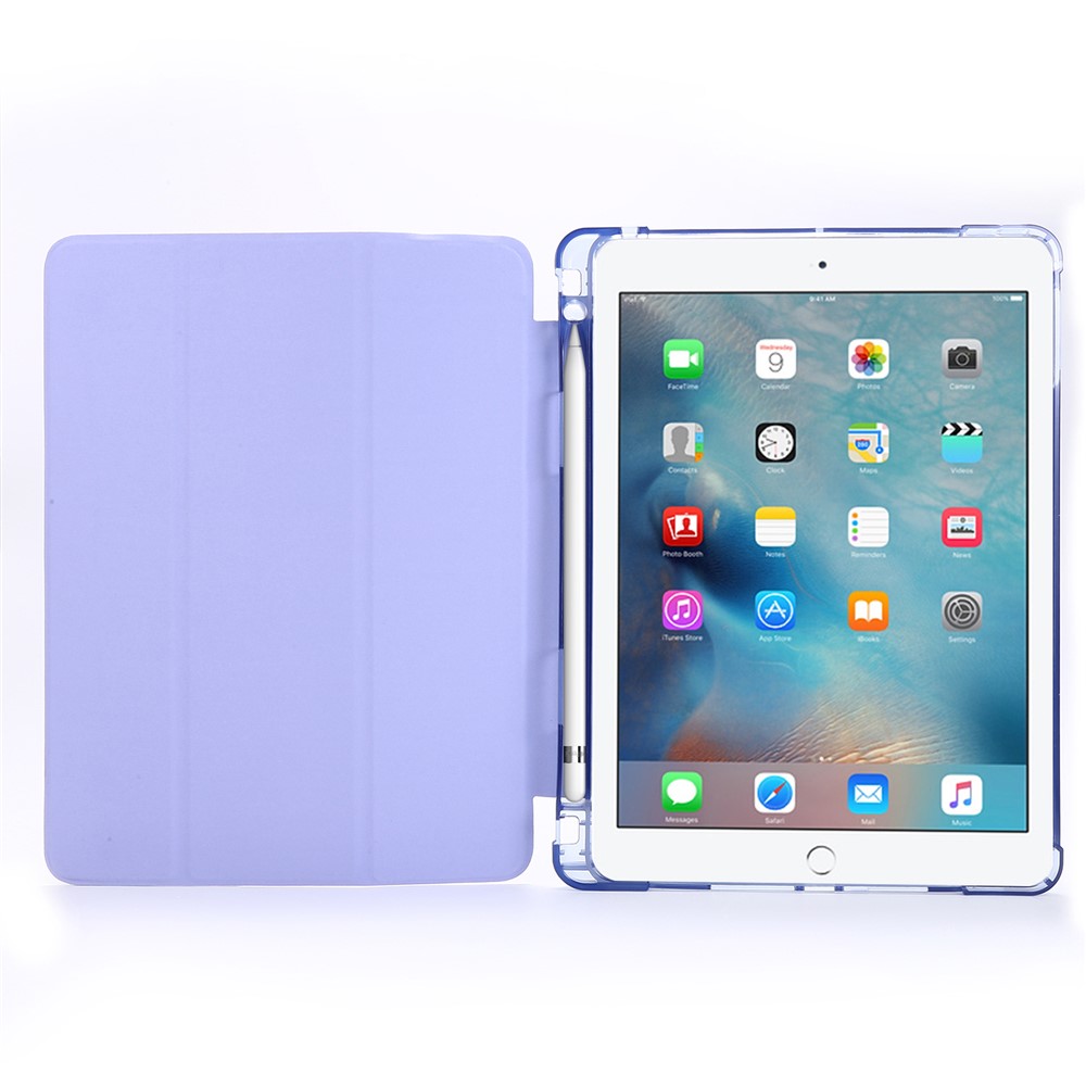 Tri-fold Stand Leather Tablet Case with Pen Slot for iPad 9.7-inch (2018) - Purple-7