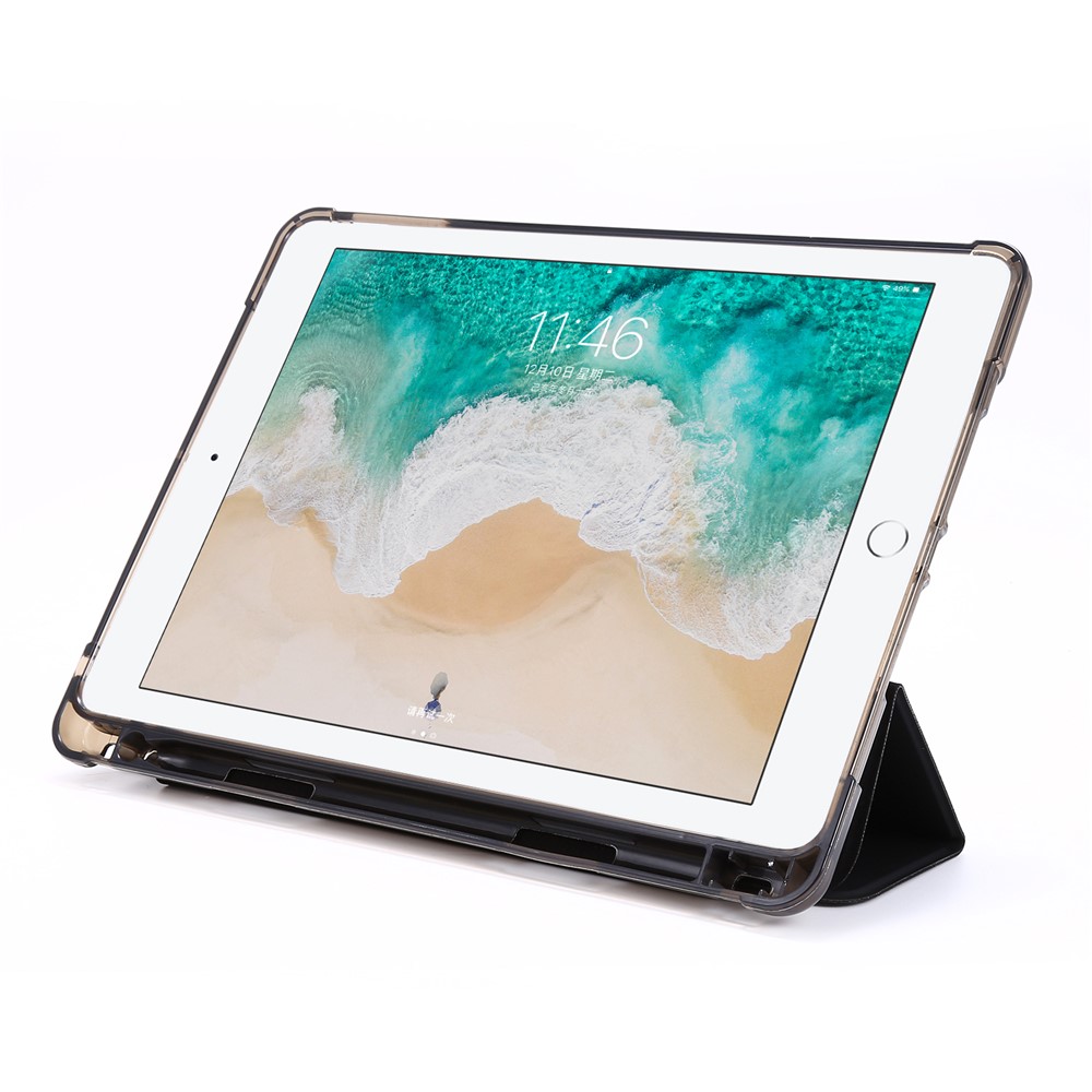 Tri-fold Stand Leather Tablet Case with Pen Slot for iPad 9.7-inch (2018) - Black-4