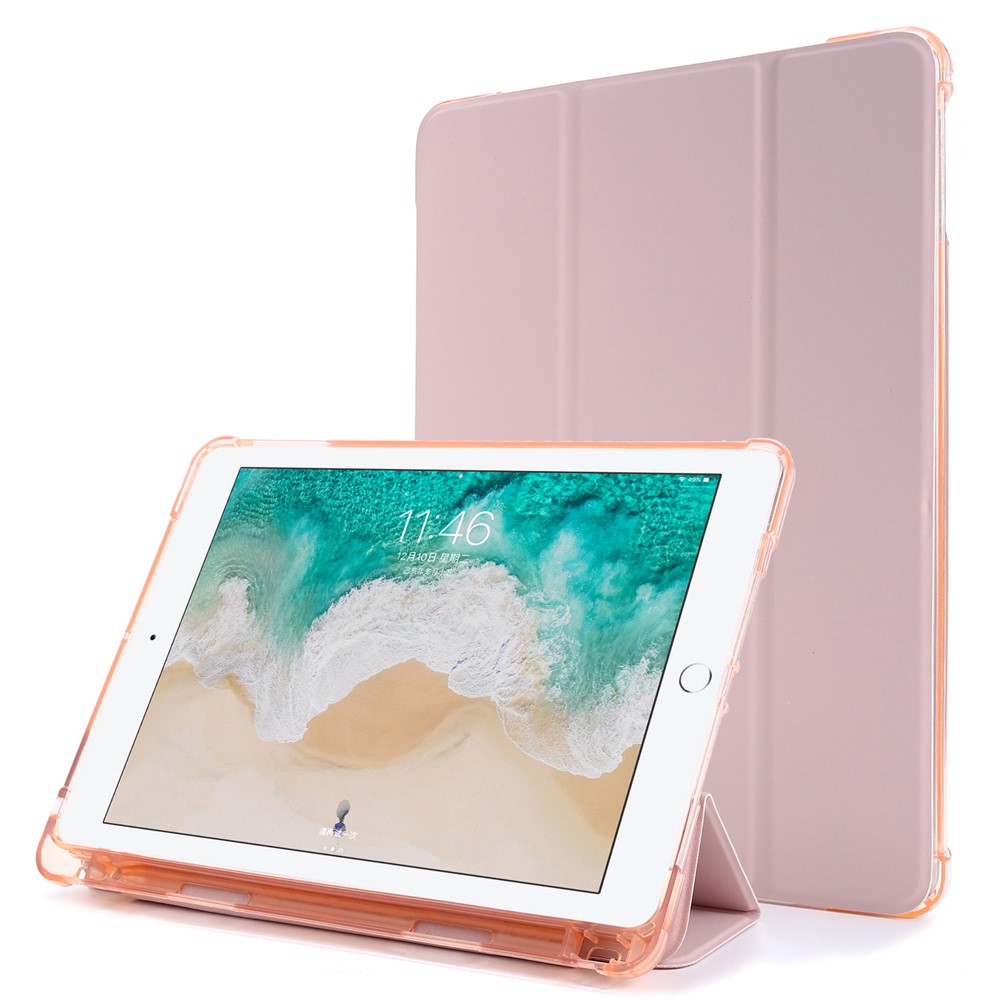 Tri-fold Stand Leather Tablet Case with Pen Slot for iPad 9.7-inch (2018) - Pink-1