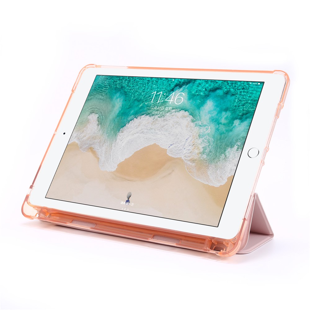 Tri-fold Stand Leather Tablet Case with Pen Slot for iPad 9.7-inch (2018) - Pink-4