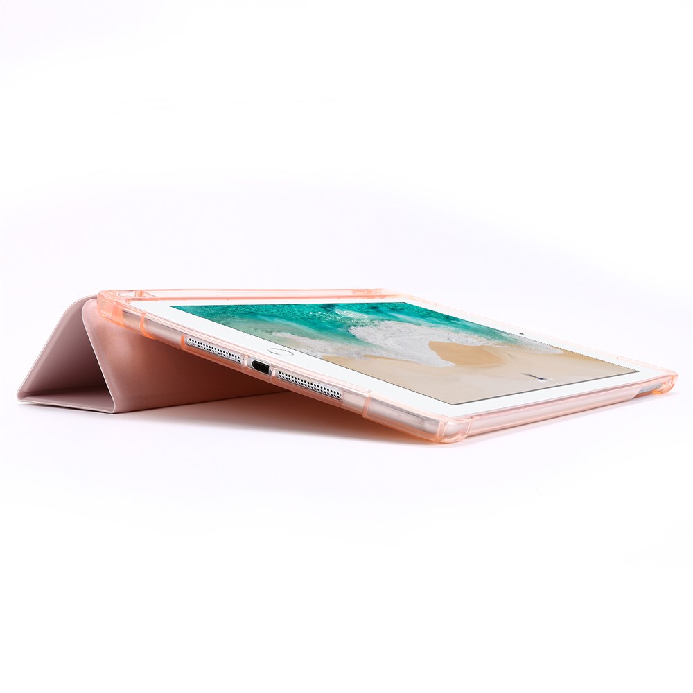 Tri-fold Stand Leather Tablet Case with Pen Slot for iPad 9.7-inch (2018) - Pink-5