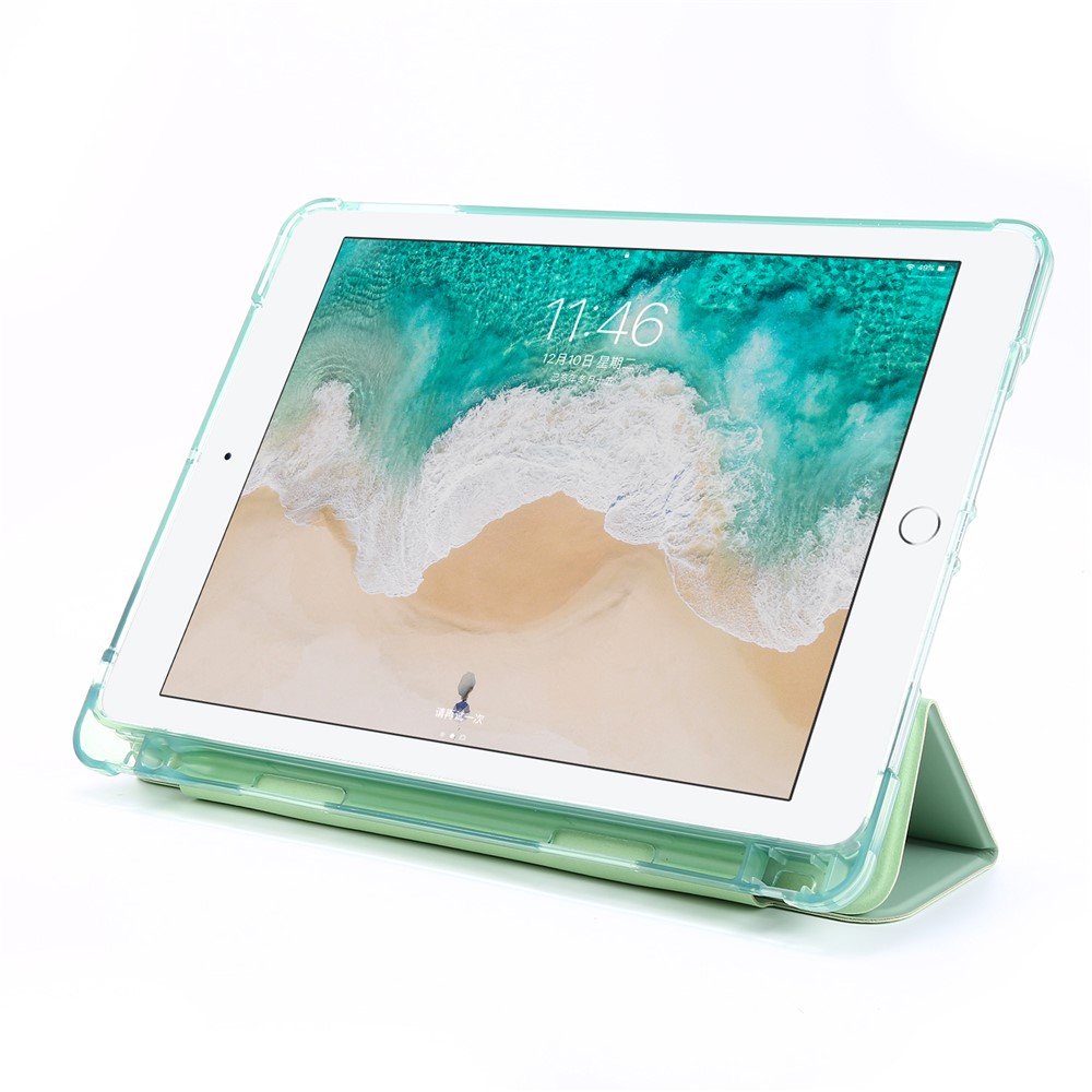 Tri-fold Stand Leather Tablet Case with Pen Slot for iPad 9.7-inch (2018) - Light Green-4