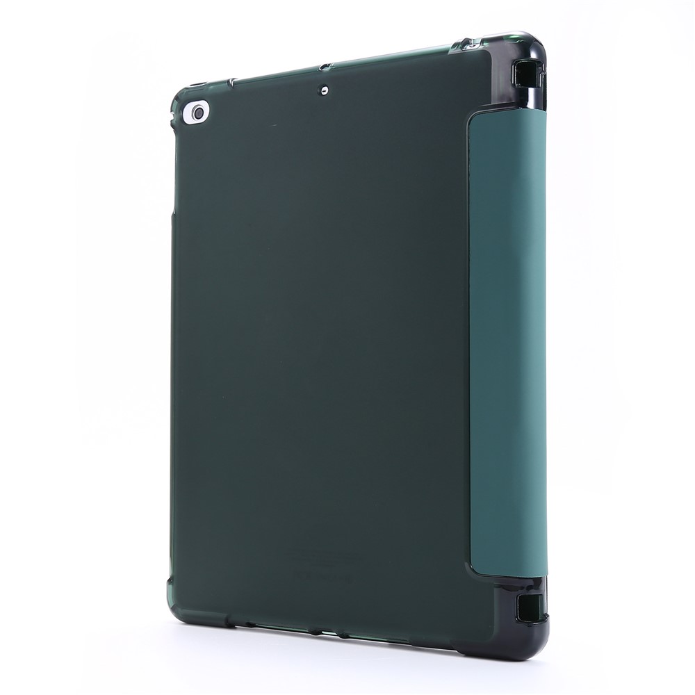 Tri-fold Stand Leather Tablet Case with Pen Slot for iPad 9.7-inch (2018) - Dark Green-3