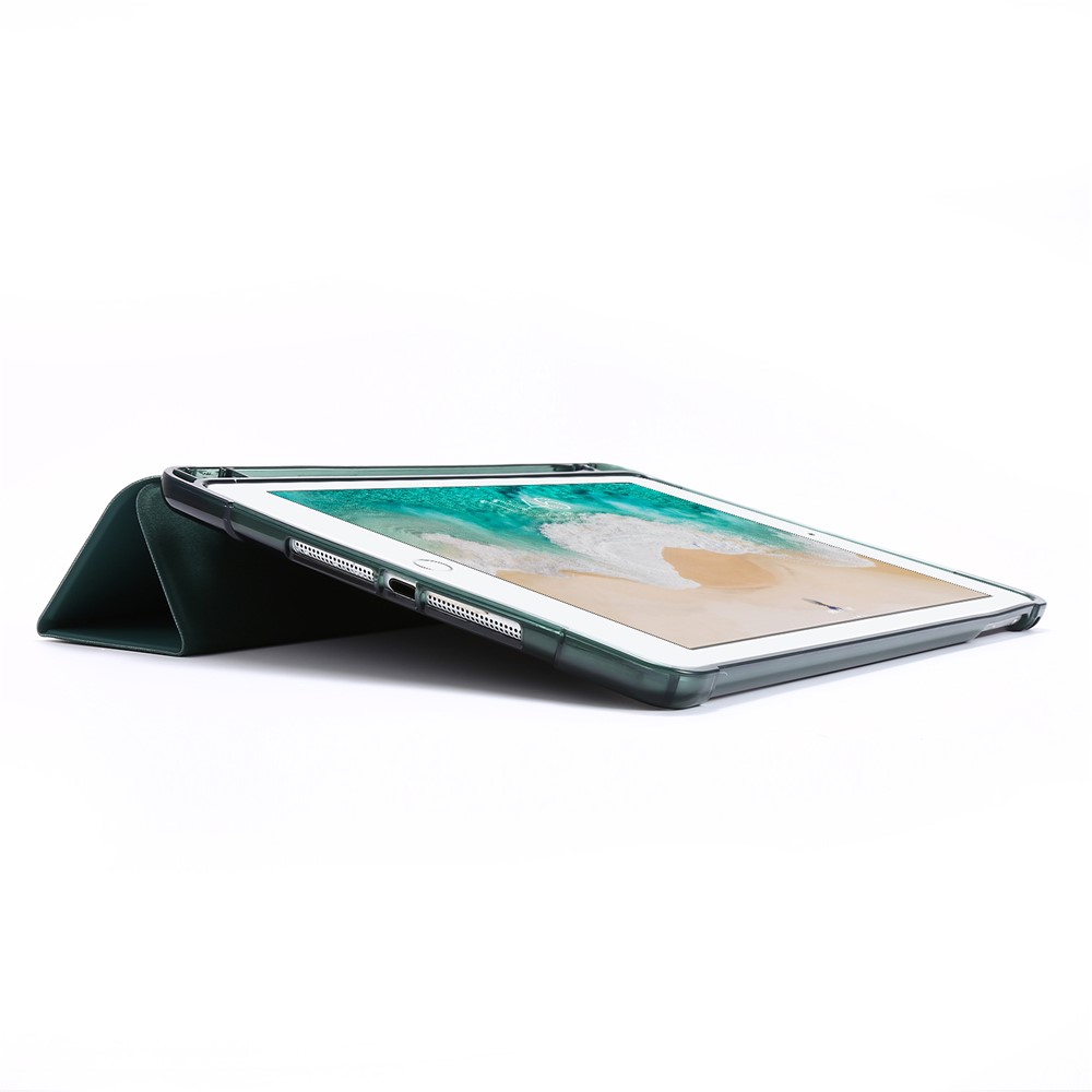 Tri-fold Stand Leather Tablet Case with Pen Slot for iPad 9.7-inch (2018) - Dark Green-5