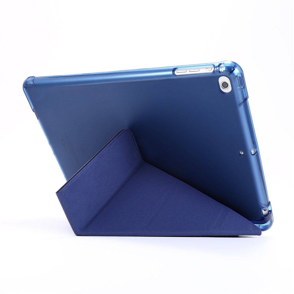 Caso De Tabuleta Inteligente De Couro De Couro Deformável Para Ipad 9,7 Polegadas (2018) - Azul Escuro