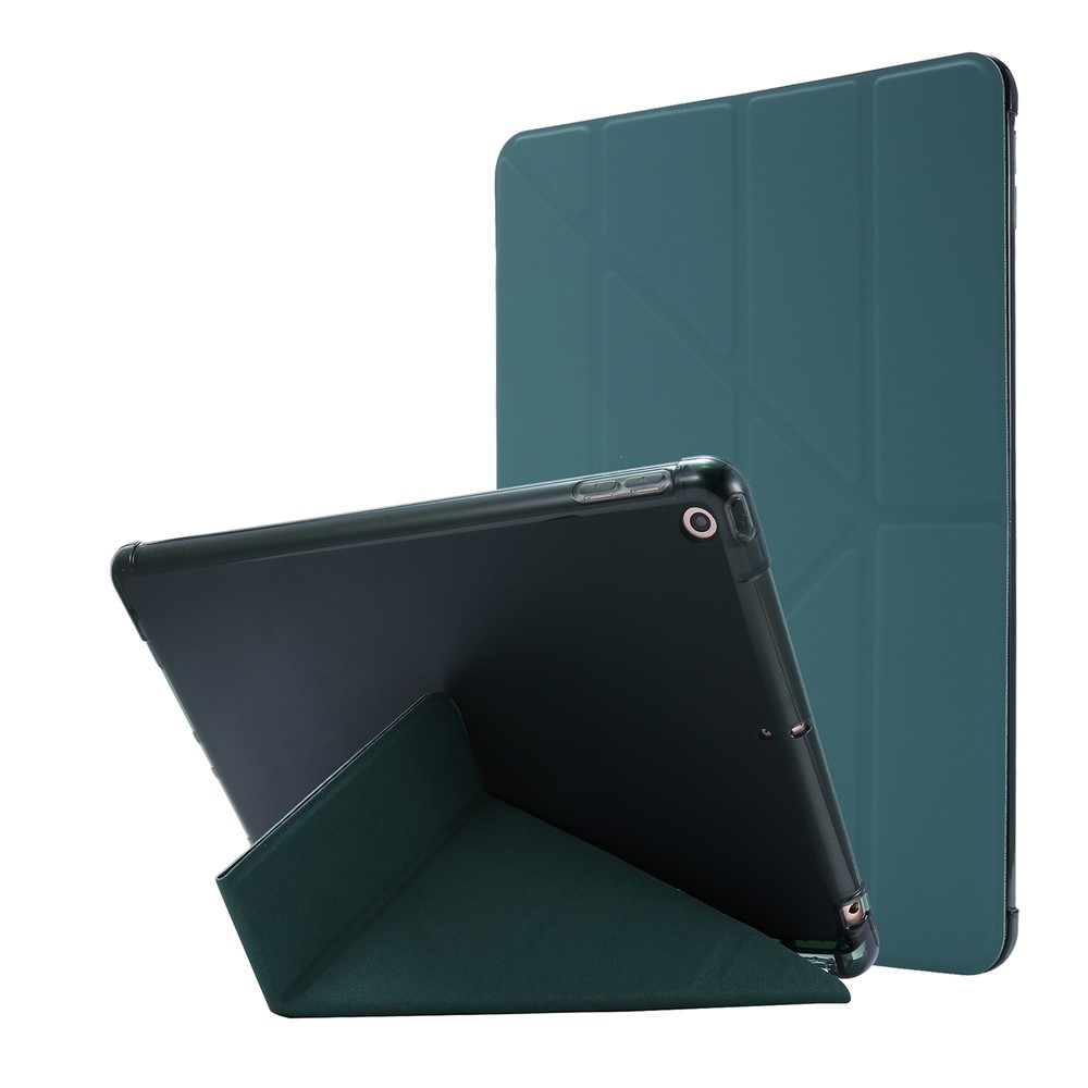 Deformable Stand Leather Smart Tablet Shell for iPad 10.2 (2019) - Dark Green-1