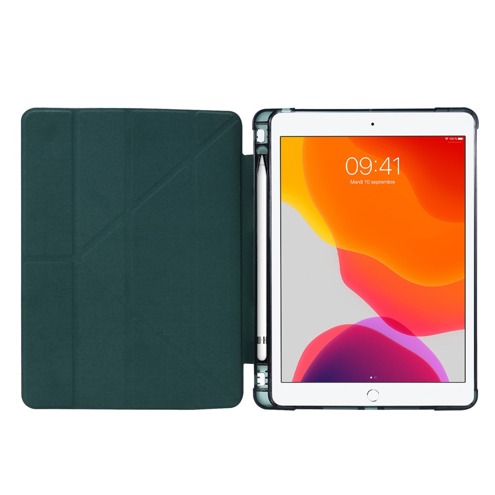 Concha de Tableta Inteligente de Cuero de Soporte Deformable Para Ipad 10.2 (2021)/(2020)/(2019) - Verde Oscuro-8