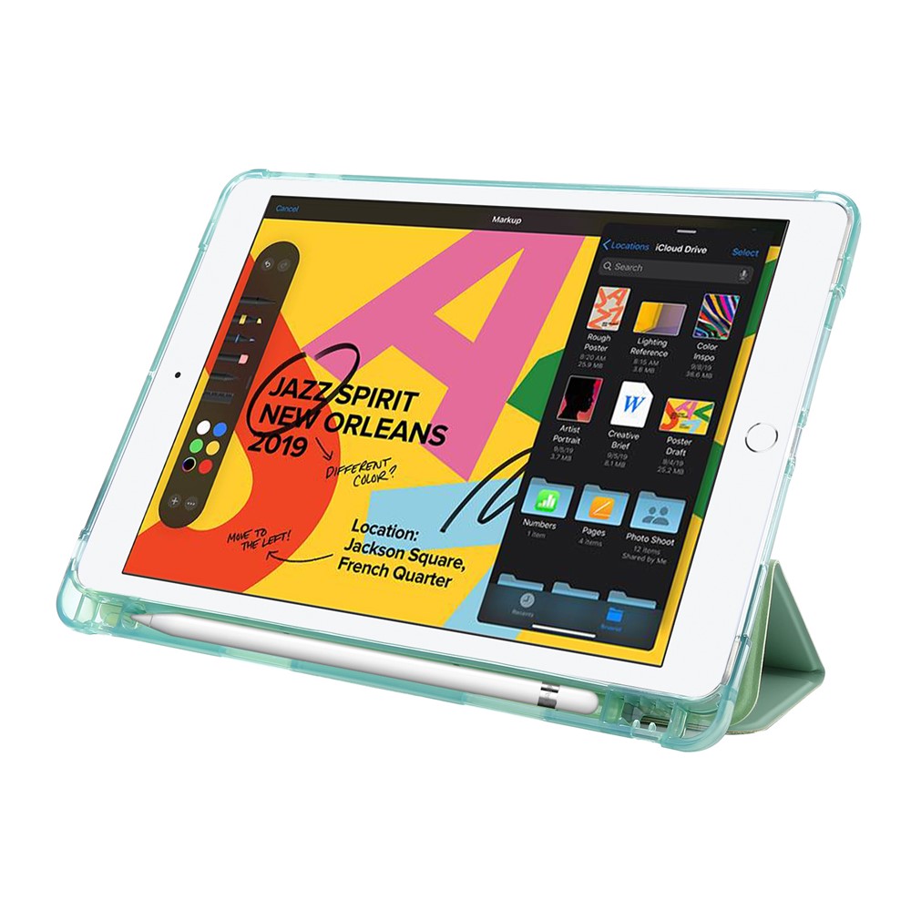 Deformable Stand Leather Smart Tablet Shell for iPad 10.2 (2019) - Light Green-5
