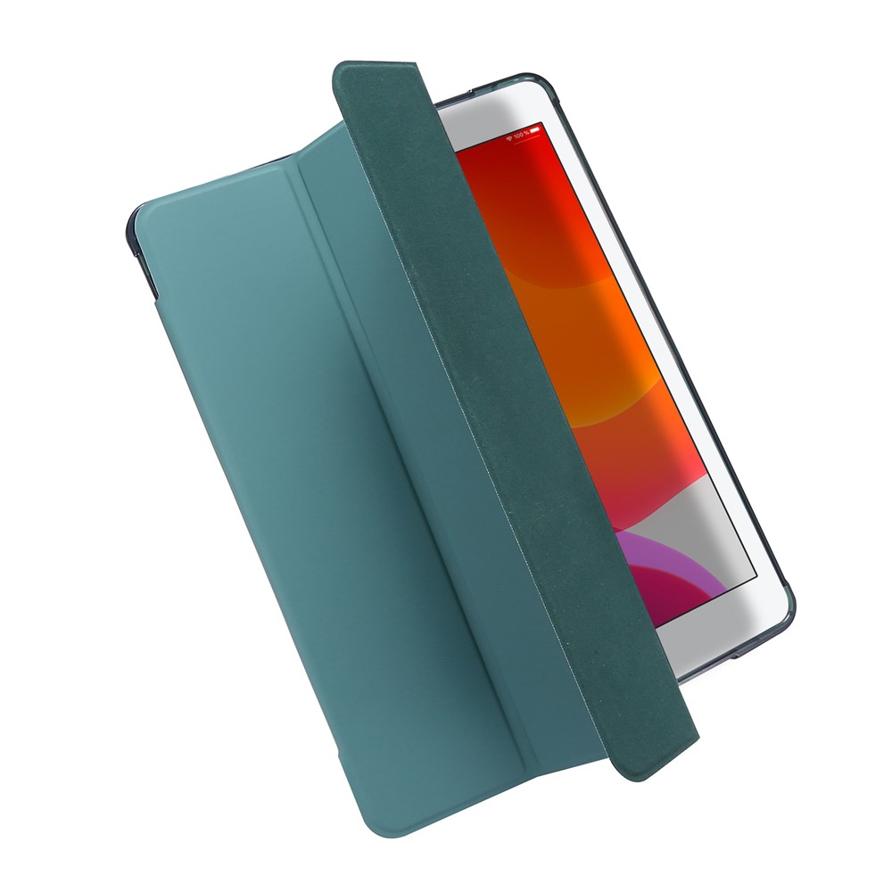 Tri-fold Stand Leather Tablet Shell with Pen Slot for iPad 10.2 (2019) - Dark Green-9