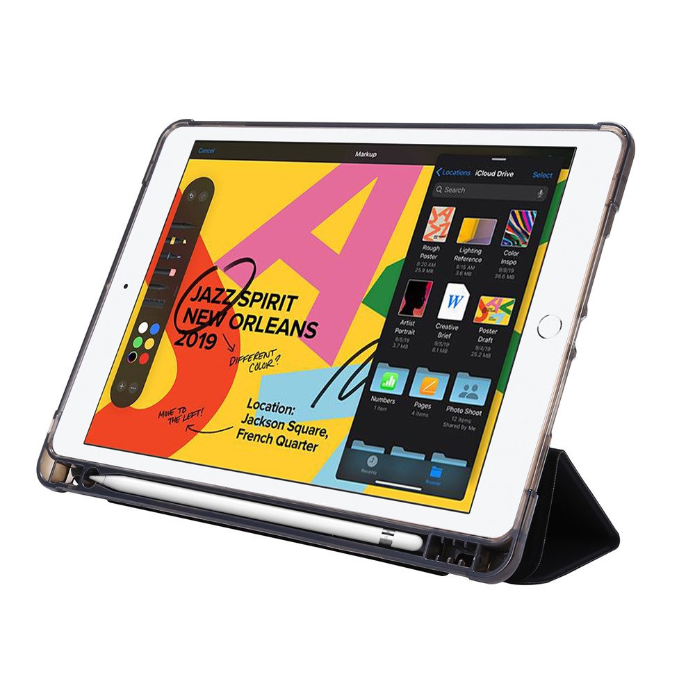 Tri-fold Stand Leder Tablet Shell Mit Stiftschlitz Für Ipad 10.2 (2021)/(2020)/(2019) - Schwarz-4