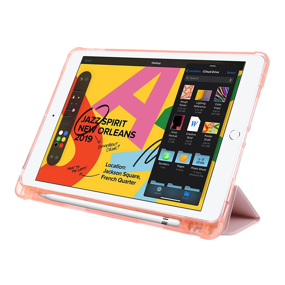 Guscio di Tablet in Pelle Tri-fold Con Slot a Penna Per Ipad 10.2 (2021)/(2020)/(2019) - Rosa-4