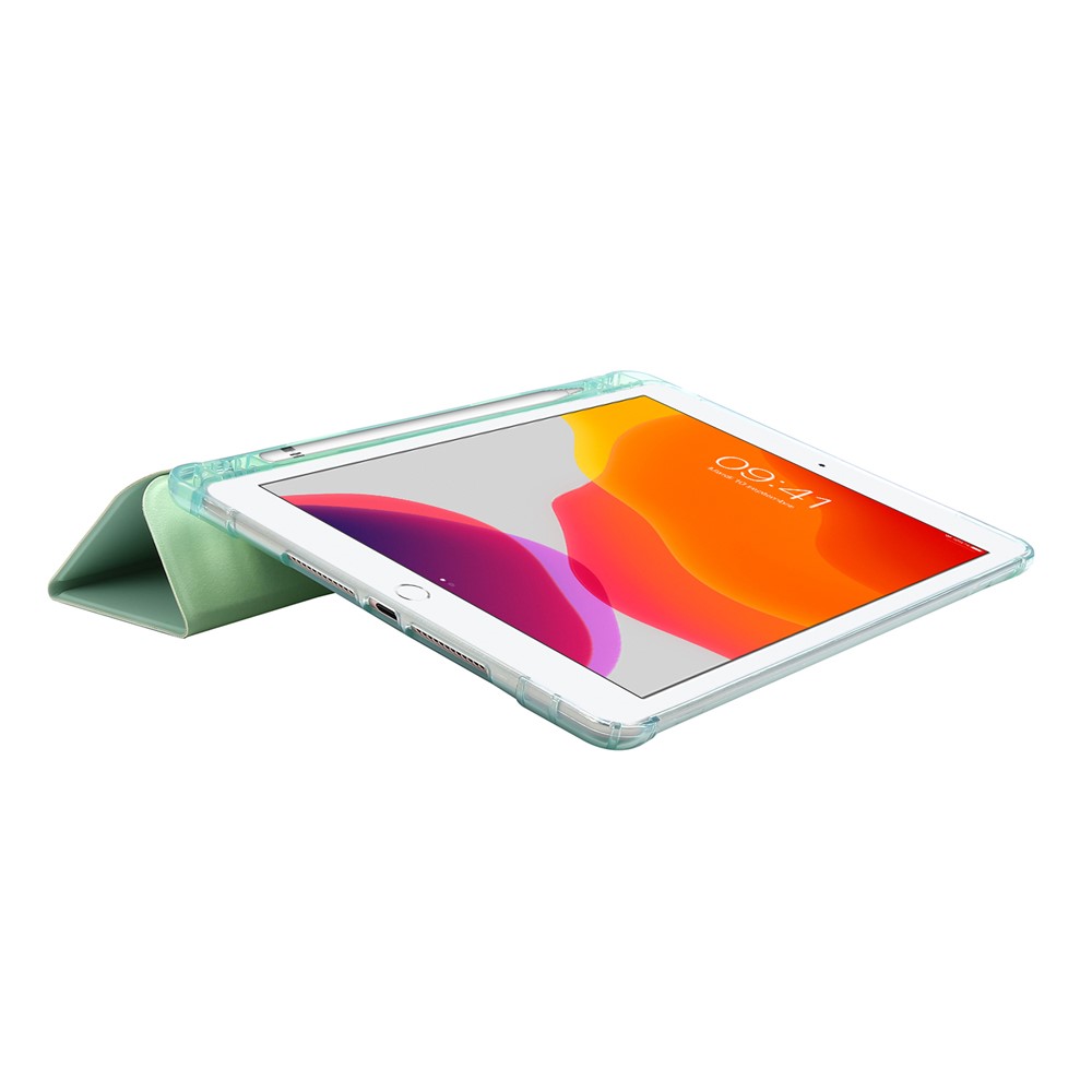 Tri-fold Stand Leather Tablet Shell with Pen Slot for iPad 10.2 (2019) - Light Green-5