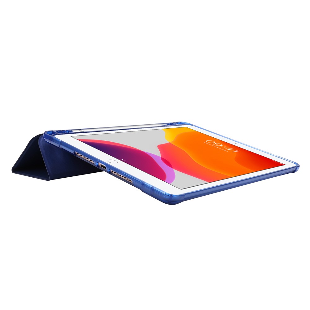 Tri-fold Stand Leder Tablet Shell Mit Stiftschlitz Für Ipad 10.2 (2021)/(2020)/(2019) - Dunkelblau